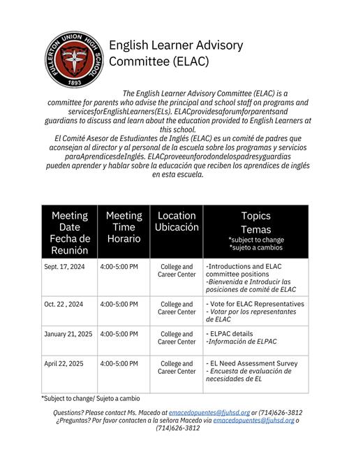 ELAC 24-25 Dates